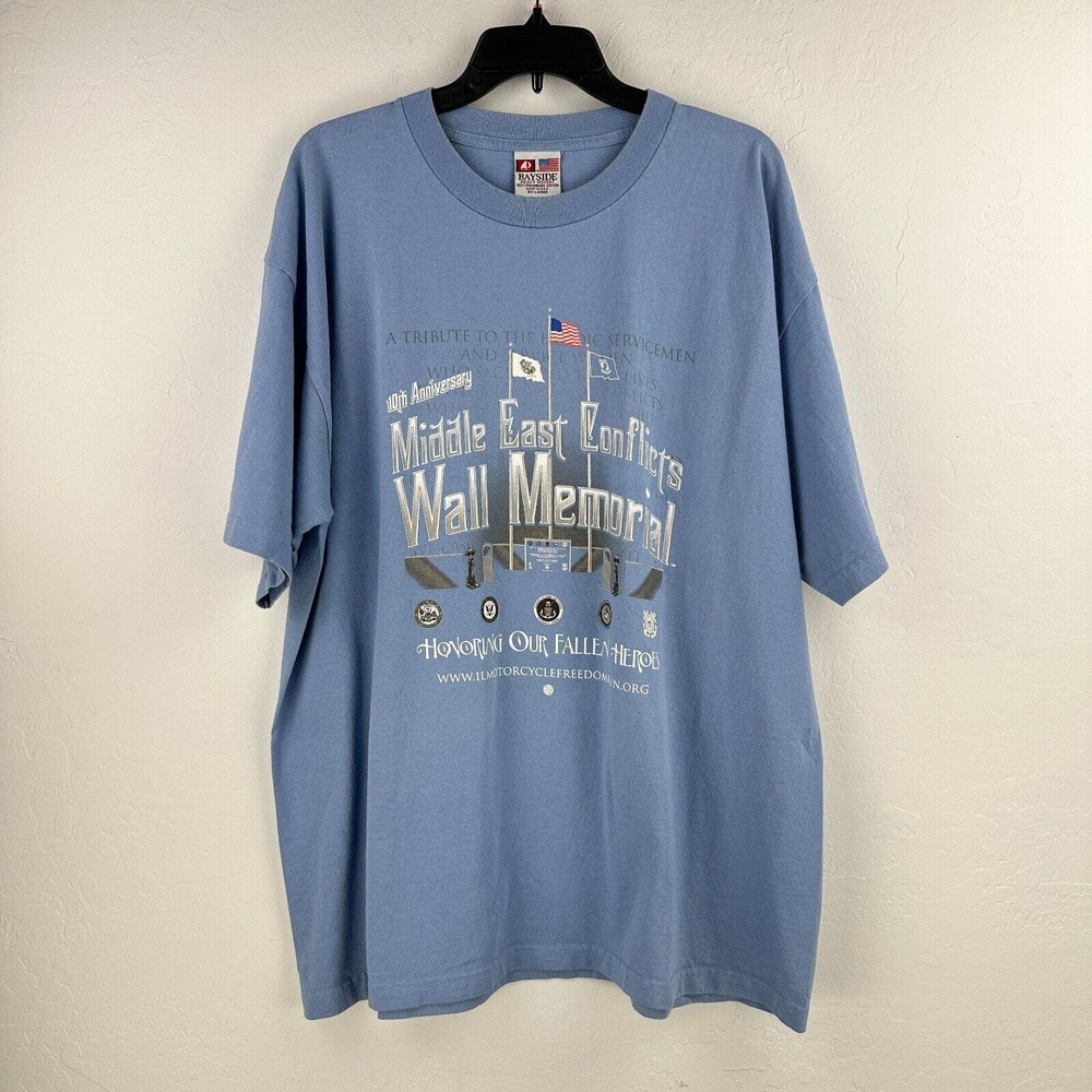 Vtg 10th‎ Anniversary Middle East Conflicts Memoral Tshirt Mens 2XL Blue Veteran